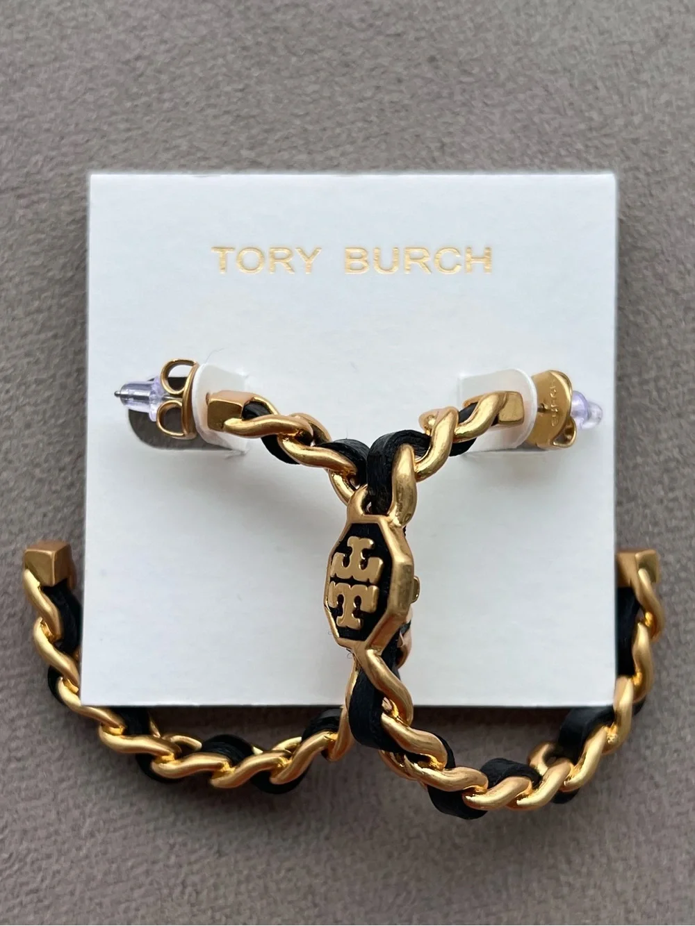 Tory Burch Marion Black Woven Hoop Earrings